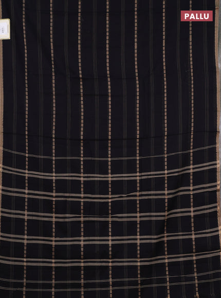 Narayanpet cotton saree black and sandal with allover thread stripe pattern and temple design simple border