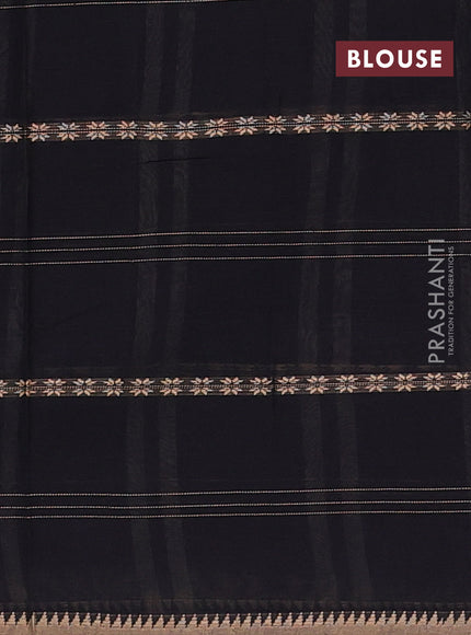 Narayanpet cotton saree black and sandal with allover thread stripe pattern and temple design simple border