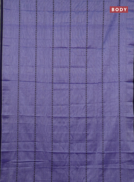 Narayanpet cotton saree pastel violet and navy blue with allover thread stripe pattern and temple design simple border