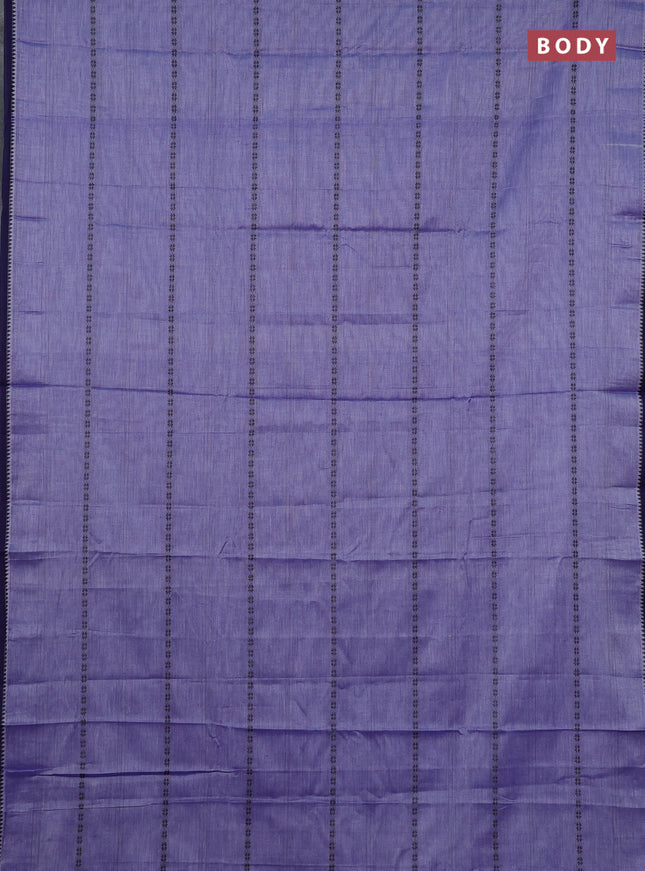 Narayanpet cotton saree pastel violet and navy blue with allover thread stripe pattern and temple design simple border