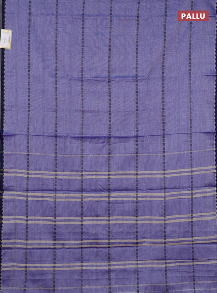 Narayanpet cotton saree pastel violet and navy blue with allover thread stripe pattern and temple design simple border