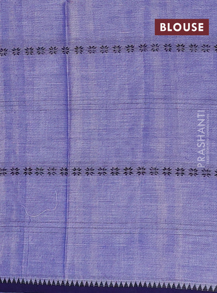 Narayanpet cotton saree pastel violet and navy blue with allover thread stripe pattern and temple design simple border