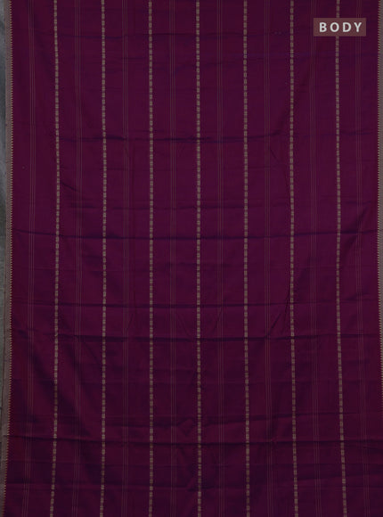 Narayanpet cotton saree magenta pink and dark beige with allover thread stripe pattern and temple design simple border