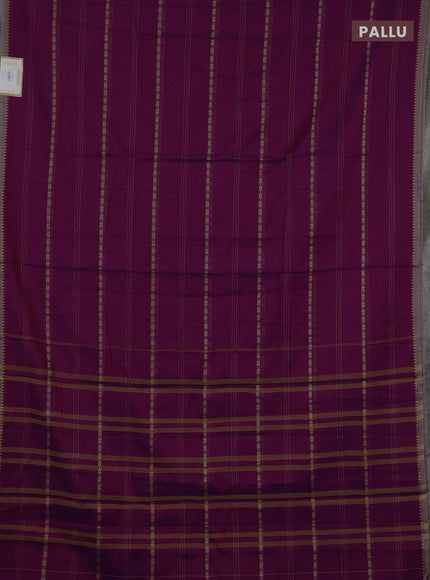 Narayanpet cotton saree magenta pink and dark beige with allover thread stripe pattern and temple design simple border