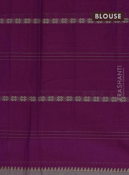 Narayanpet cotton saree magenta pink and dark beige with allover thread stripe pattern and temple design simple border