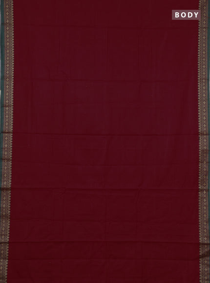 Narayanpet cotton saree maroon and green with plain body and thread woven border