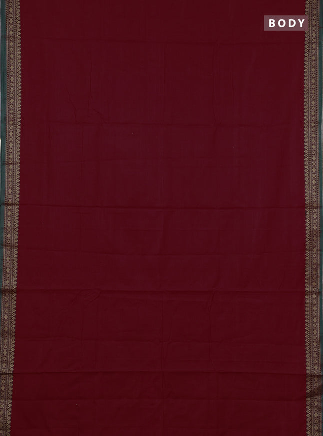 Narayanpet cotton saree maroon and green with plain body and thread woven border