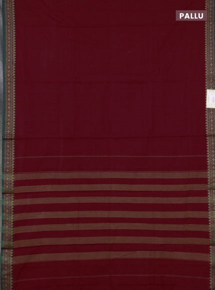 Narayanpet cotton saree maroon and green with plain body and thread woven border