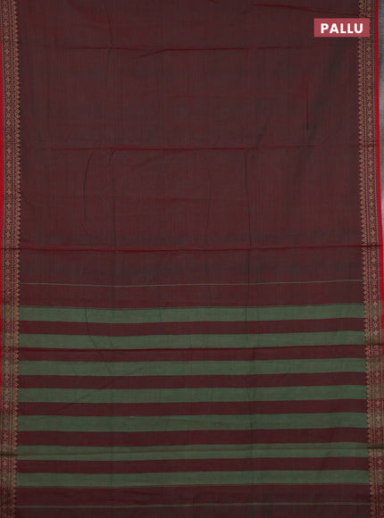Narayanpet cotton saree manthulier green and maroon with plain body and thread woven border