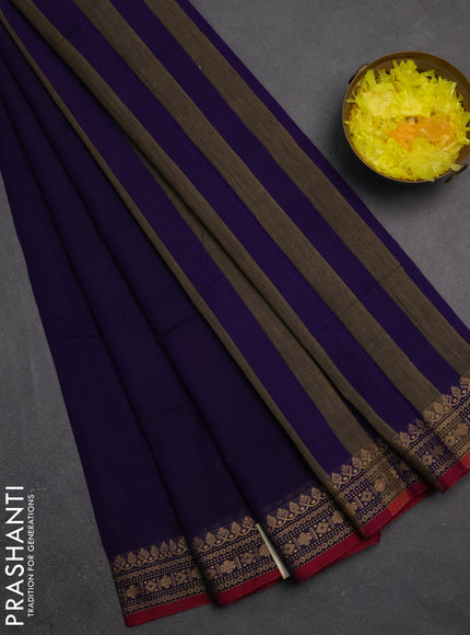 Narayanpet cotton saree violet and maroon with plain body and thread woven border