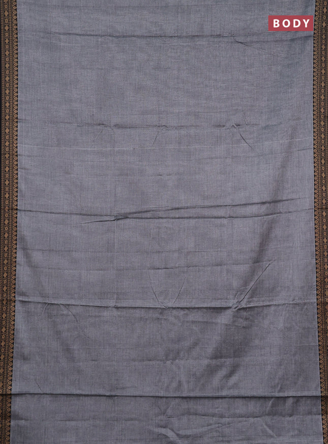 Narayanpet cotton saree grey and black with plain body and thread woven border