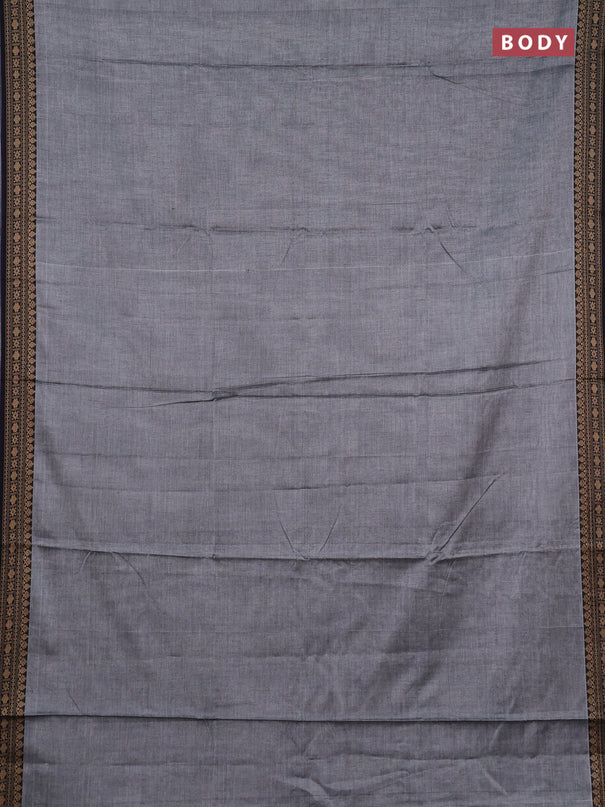 Narayanpet cotton saree grey and black with plain body and thread woven border