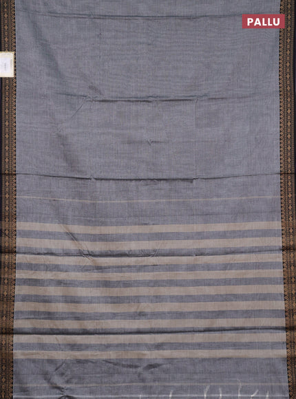 Narayanpet cotton saree grey and black with plain body and thread woven border