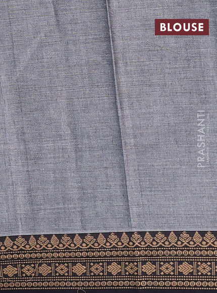 Narayanpet cotton saree grey and black with plain body and thread woven border