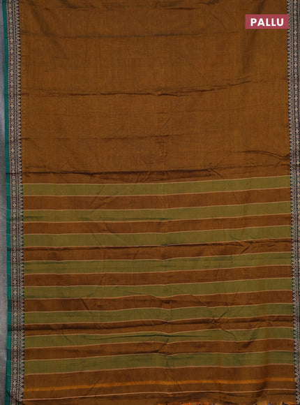 Narayanpet cotton saree dark mustard and green with plain body and thread woven border