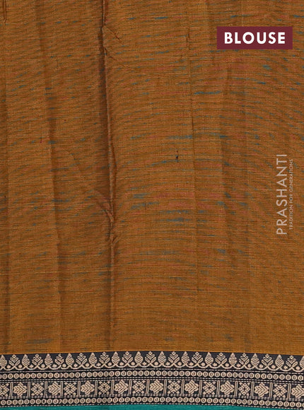 Narayanpet cotton saree dark mustard and green with plain body and thread woven border