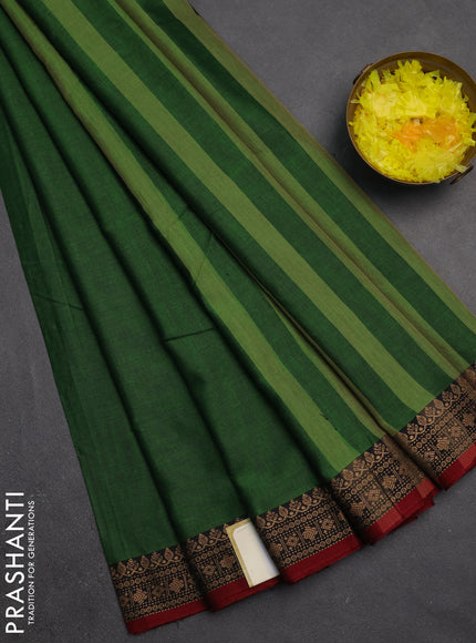 Narayanpet cotton saree green and maroon with plain body and thread woven border