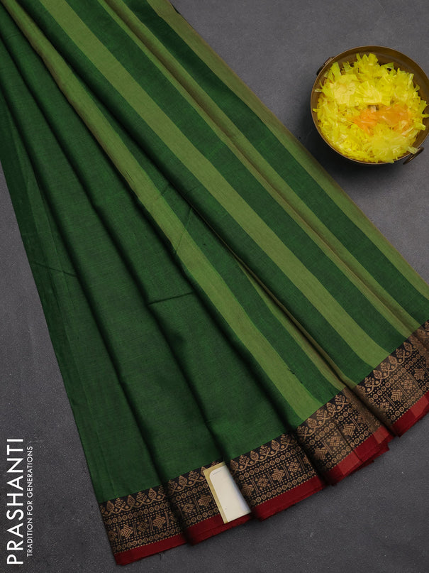 Narayanpet cotton saree green and maroon with plain body and thread woven border