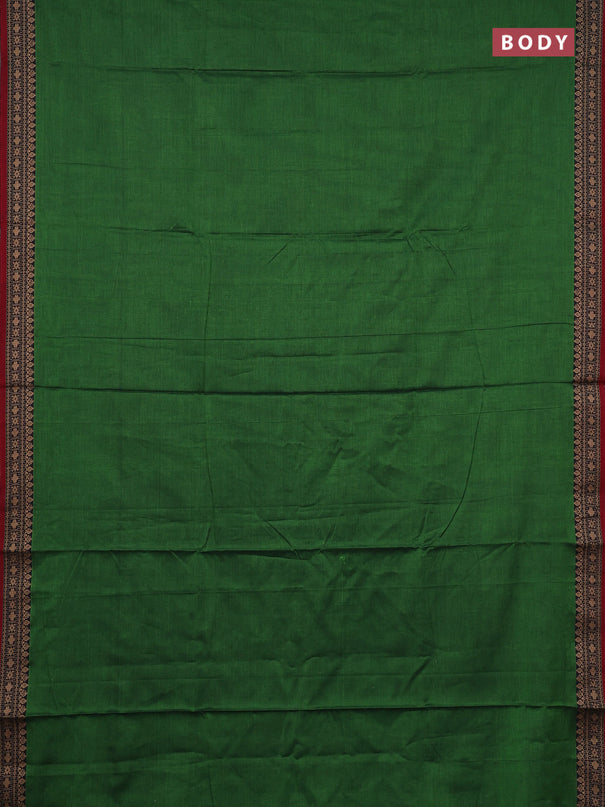 Narayanpet cotton saree green and maroon with plain body and thread woven border