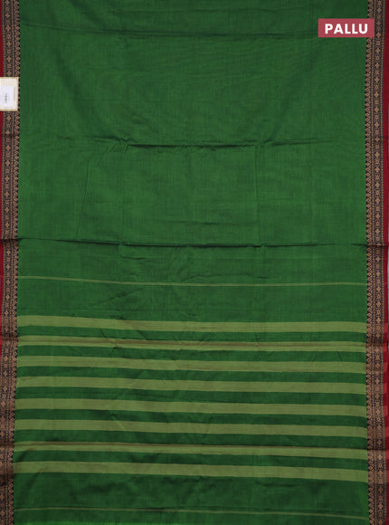 Narayanpet cotton saree green and maroon with plain body and thread woven border