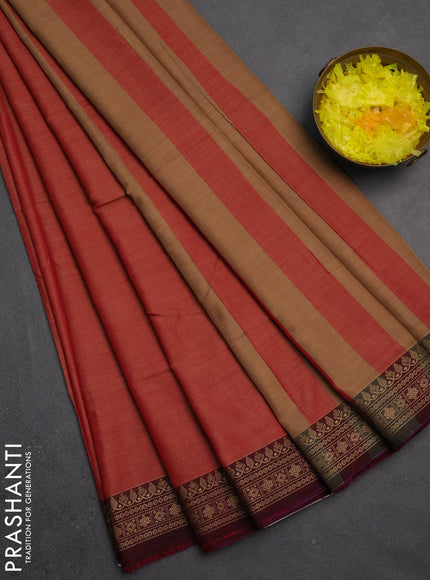 Narayanpet cotton saree red and maroon with plain body and thread woven border