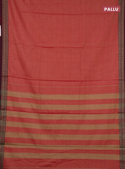 Narayanpet cotton saree red and maroon with plain body and thread woven border