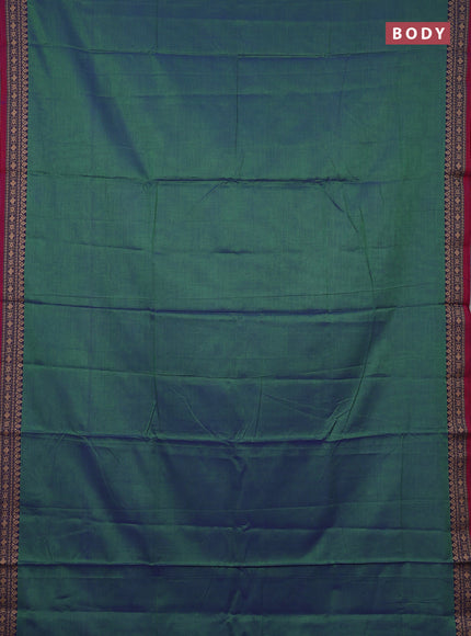 Narayanpet cotton saree dual shade of bluish green and magenta pink with plain body and thread woven border