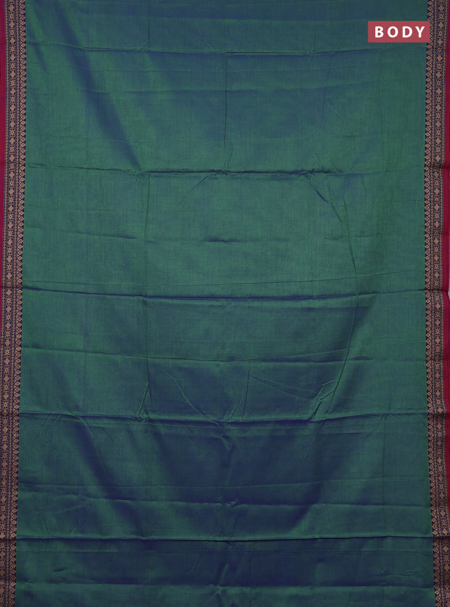 Narayanpet cotton saree dual shade of bluish green and magenta pink with plain body and thread woven border