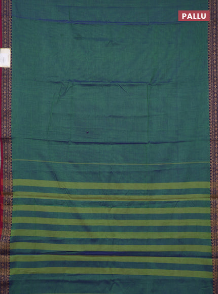 Narayanpet cotton saree dual shade of bluish green and magenta pink with plain body and thread woven border