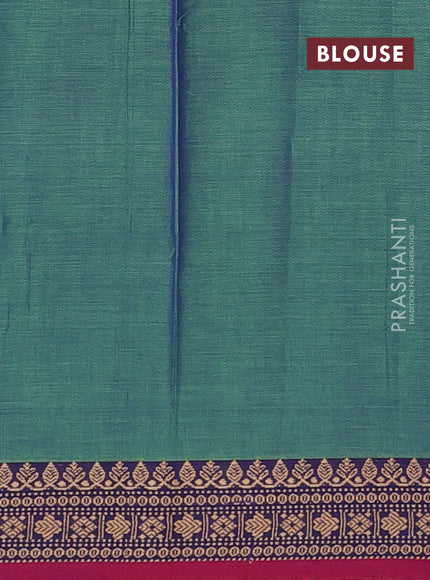 Narayanpet cotton saree dual shade of bluish green and magenta pink with plain body and thread woven border