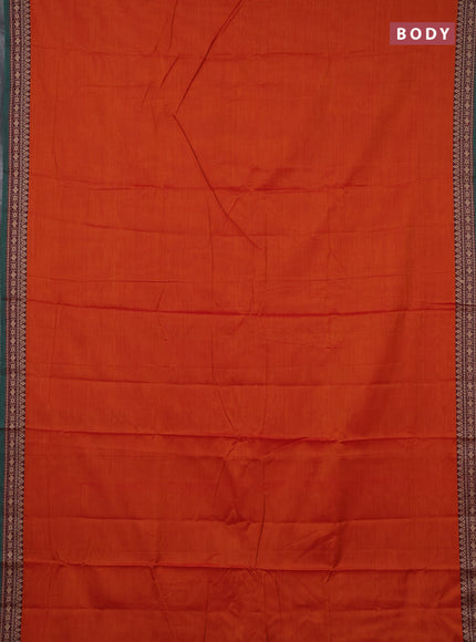 Narayanpet cotton saree sunset orange and green with plain body and thread woven border