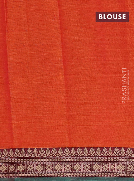 Narayanpet cotton saree sunset orange and green with plain body and thread woven border