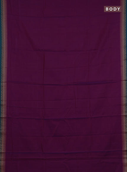 Narayanpet cotton saree magenta pink and green with plain body and temple design thread woven border