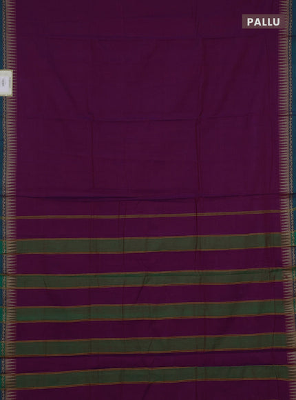 Narayanpet cotton saree magenta pink and green with plain body and temple design thread woven border
