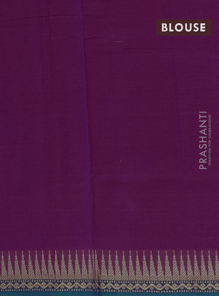 Narayanpet cotton saree magenta pink and green with plain body and temple design thread woven border