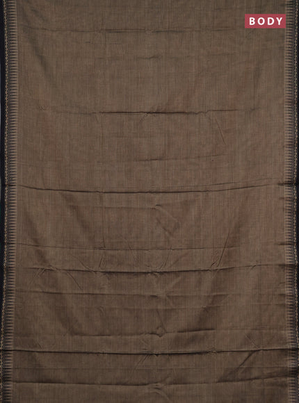 Narayanpet cotton saree chikku shade and black with plain body and temple design thread woven border