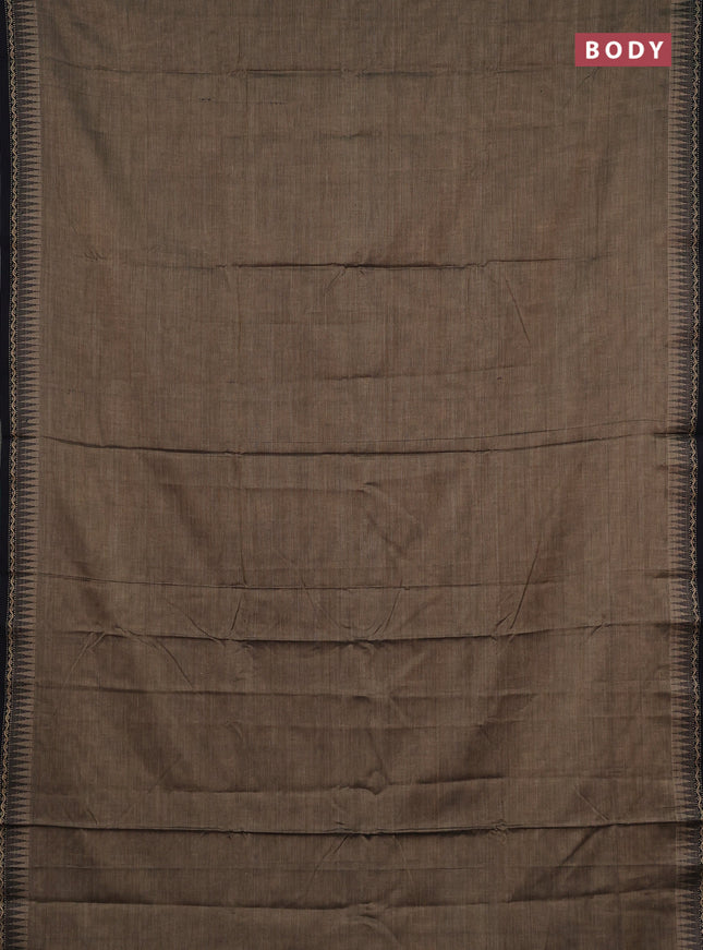 Narayanpet cotton saree chikku shade and black with plain body and temple design thread woven border