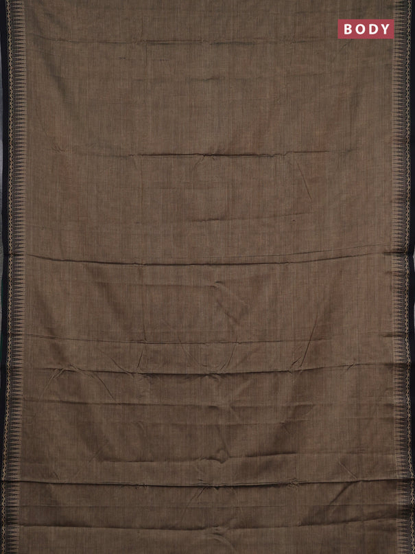 Narayanpet cotton saree chikku shade and black with plain body and temple design thread woven border