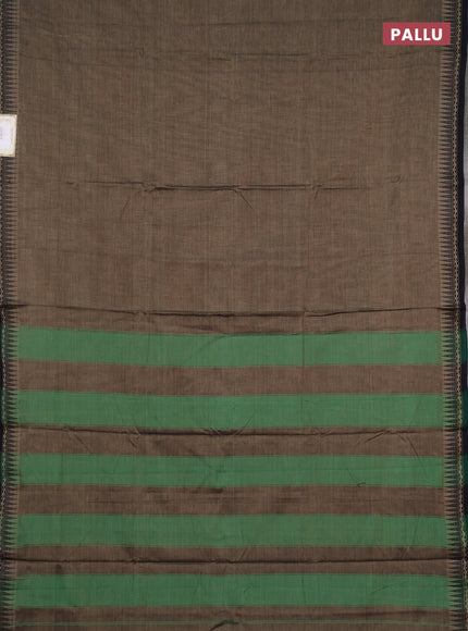 Narayanpet cotton saree chikku shade and black with plain body and temple design thread woven border