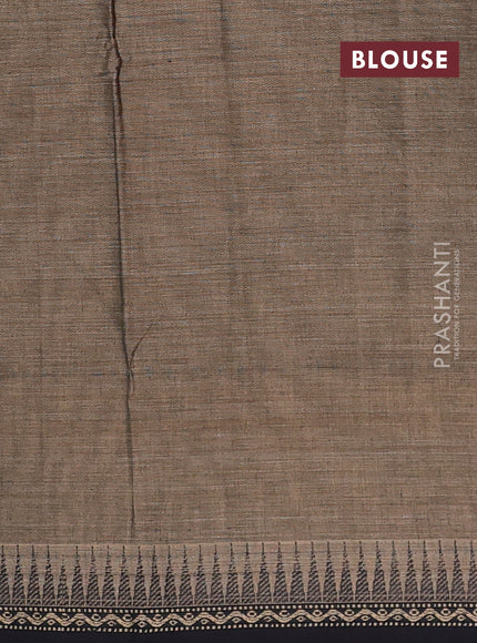 Narayanpet cotton saree chikku shade and black with plain body and temple design thread woven border