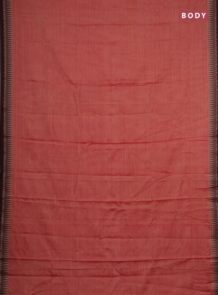 Narayanpet cotton saree red and maroon with plain body and temple design thread woven border