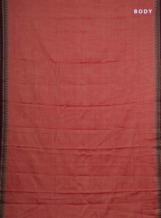 Narayanpet cotton saree red and maroon with plain body and temple design thread woven border