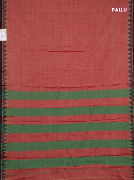 Narayanpet cotton saree red and maroon with plain body and temple design thread woven border