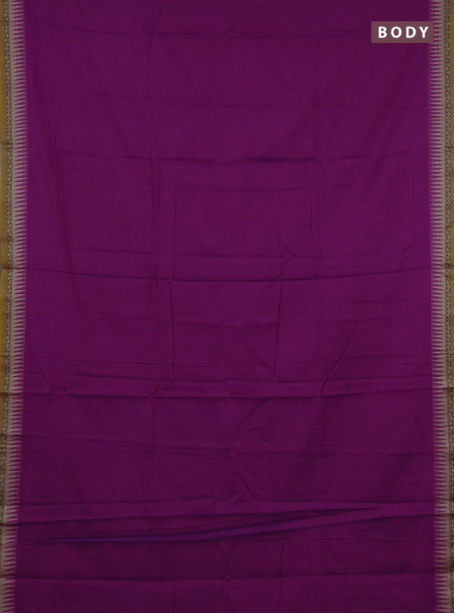 Narayanpet cotton saree magenta pink and mustard yellow with plain body and temple design thread woven border