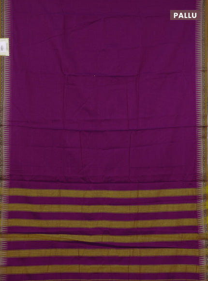 Narayanpet cotton saree magenta pink and mustard yellow with plain body and temple design thread woven border