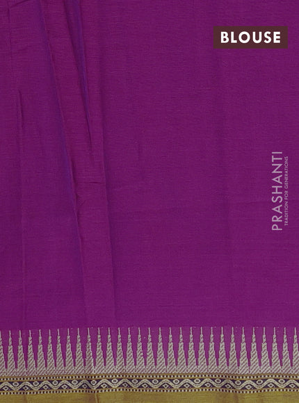 Narayanpet cotton saree magenta pink and mustard yellow with plain body and temple design thread woven border