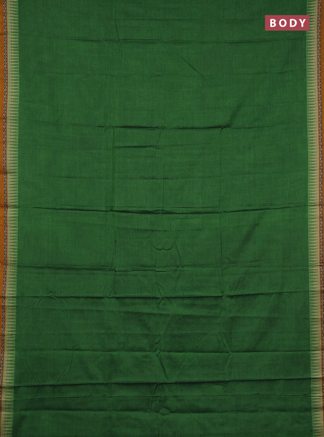 Narayanpet cotton saree light green and mustard yellow with plain body and temple design thread woven border