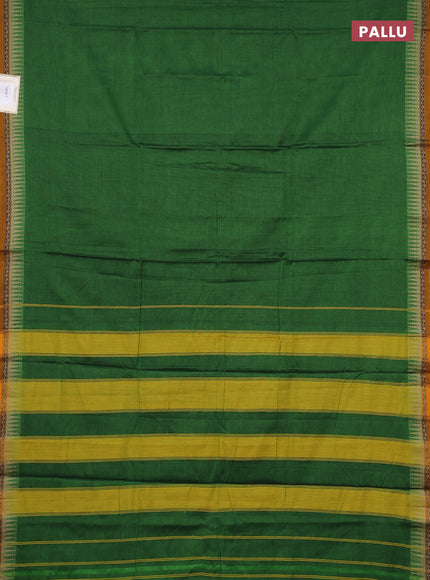 Narayanpet cotton saree light green and mustard yellow with plain body and temple design thread woven border