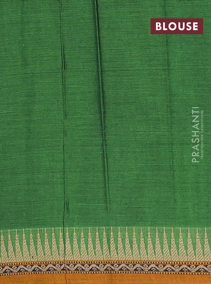 Narayanpet cotton saree light green and mustard yellow with plain body and temple design thread woven border
