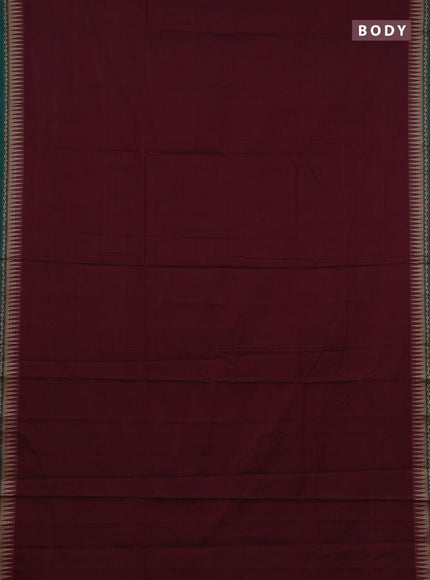 Narayanpet cotton saree deep maroon and green with plain body and temple design thread woven border